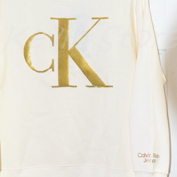 Cream (Mascarpone) NWT Calvin Klein‎ Jeans Ladies' Sequin Pullover - Picture 5 of 8
